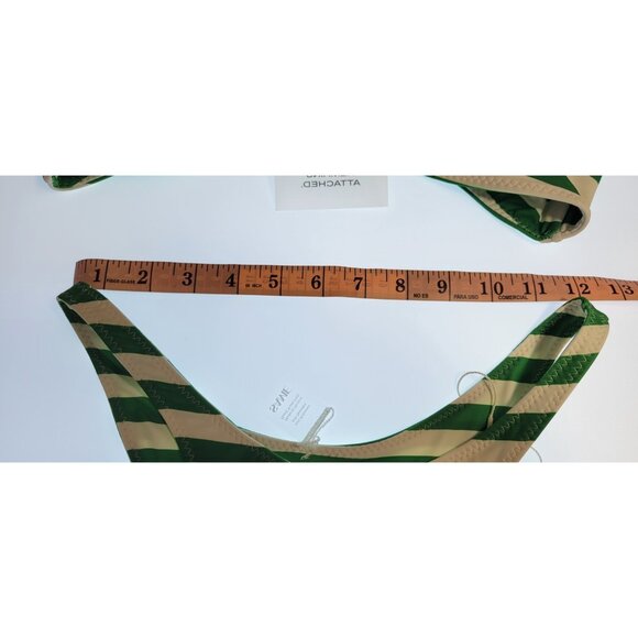 SAME Los Angeles Swim Bikini Set Top Strapples Bottom 90's Medium Stripped Green - Picture 5 of 7